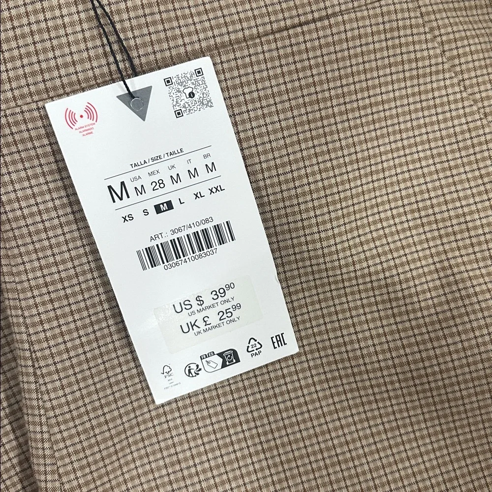 Zara Beige Checkered High Waist Shorts